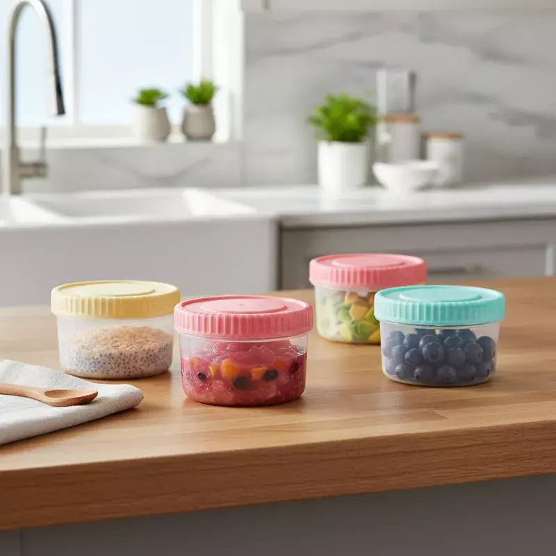 Set 4 Potes Plasticos Colores Tapa Rosca Alimentos Bebe-3