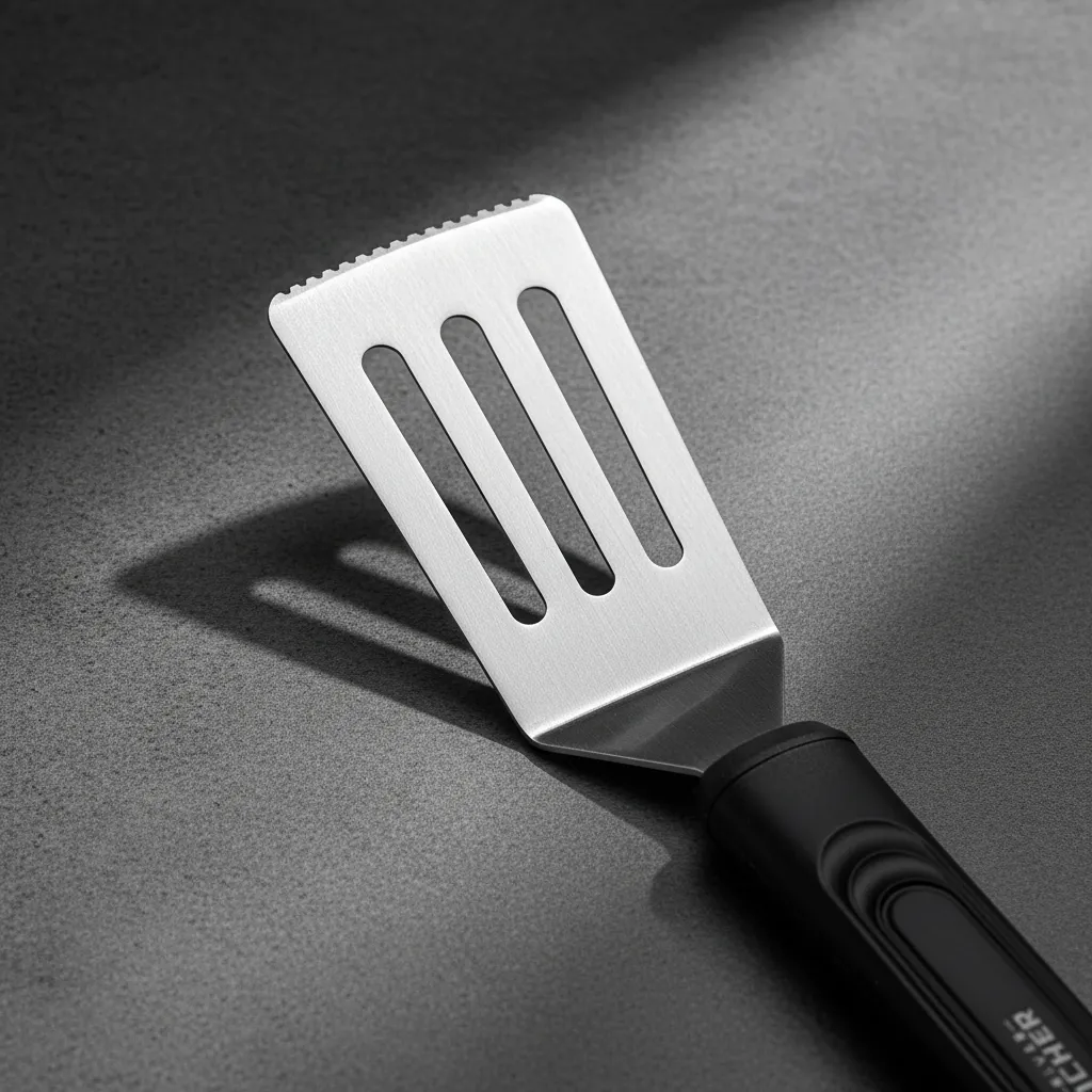 Espatula De Cocina Ranurada Acero Inox Mango Negro-1
