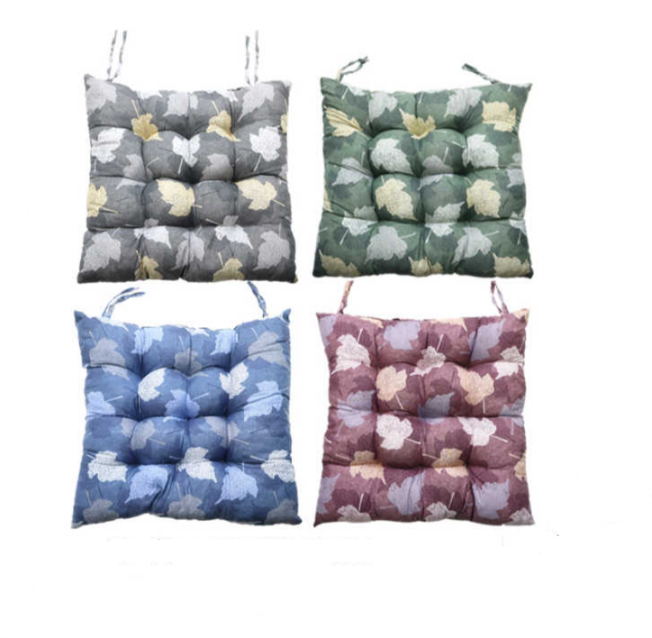 Cojin Acolchado Para Silla 40x40cm Con Amarras Estampado Hojas-5
