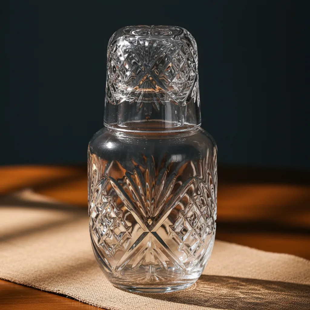 Jarra De Vidrio Tallado Con Vaso Para Jugo O Bebidas 18cm-2