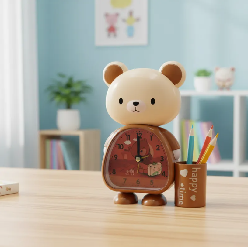 Reloj Despertador Infantil Dise o Oso Con Portalapices-2