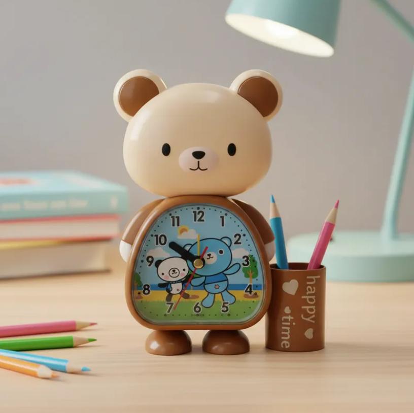 Reloj Despertador Infantil Dise o Oso Con Portalapices-3