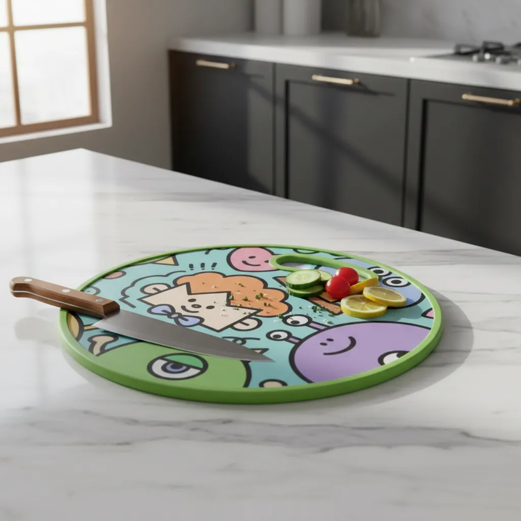 Tabla De Picar Plastica Redonda 30cm Estampado Infantil-4