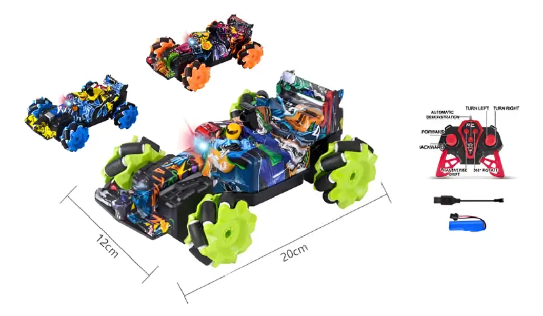 Auto A Control Remoto Stunt Drift 360 Recargable Con Luces-5