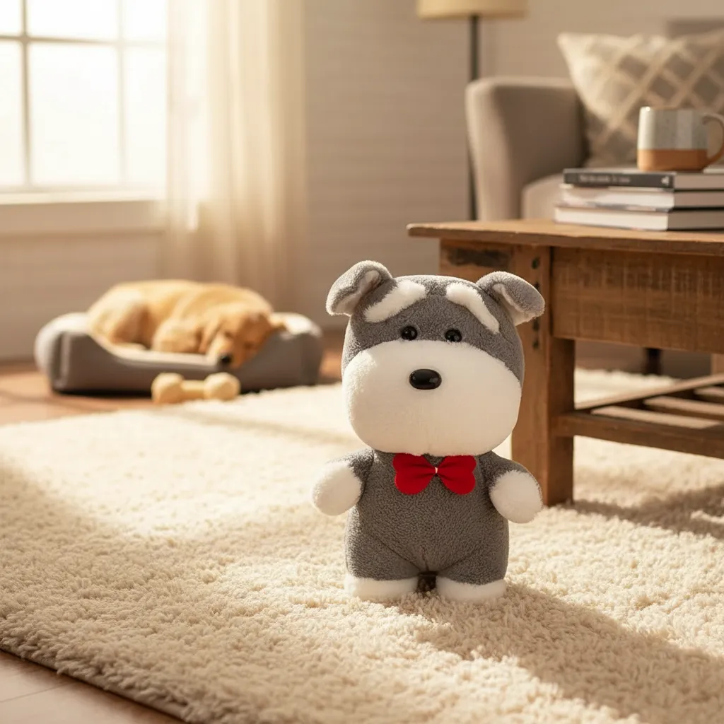 Peluche Perro Schnauzer 21cm Con Lazo Rojo-2