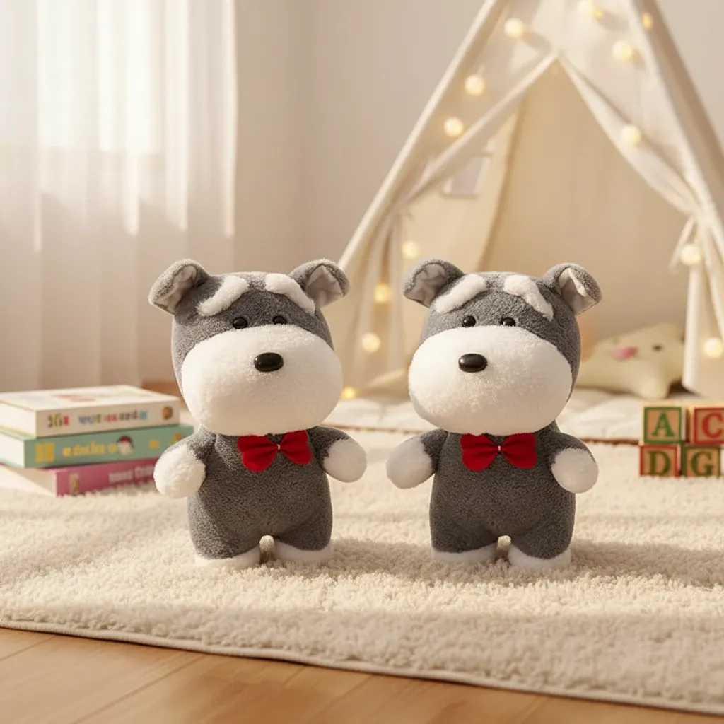 Peluche Perro Schnauzer 21cm Con Lazo Rojo-3