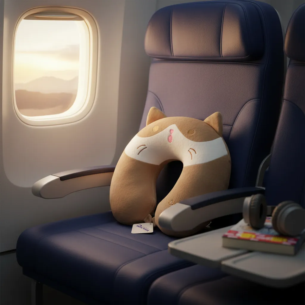 Cojin Almohada De Viaje Cervical estampado Gato Kawaii Peluche-2