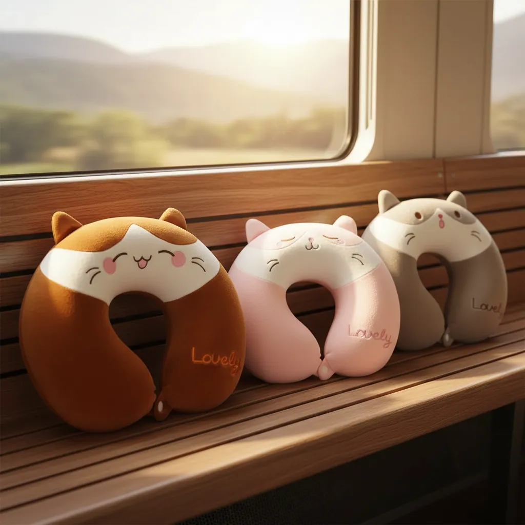 Cojin Almohada De Viaje Cervical estampado Gato Kawaii Peluche-4