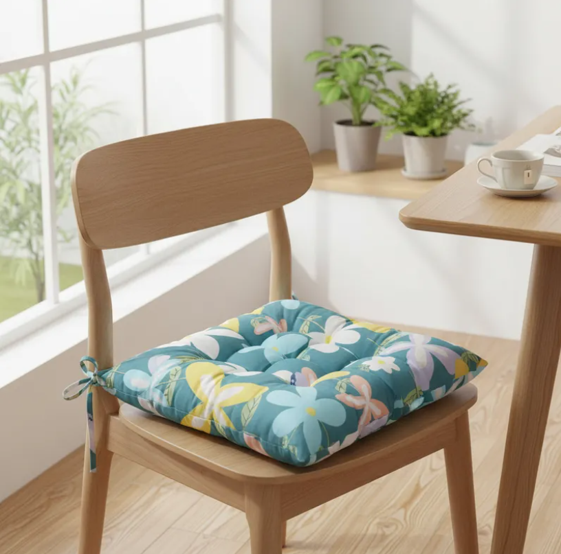 Cojin Para Silla Acolchado Floral 40x40cm Con Amarras-2