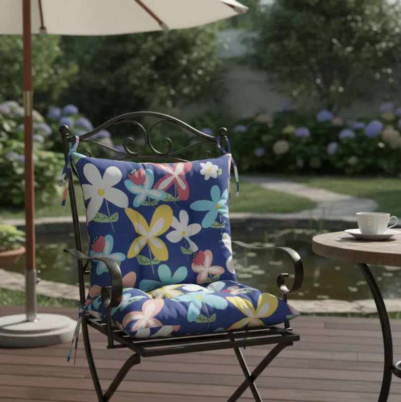 Cojin Para Silla Acolchado Floral 40x40cm Con Amarras-6