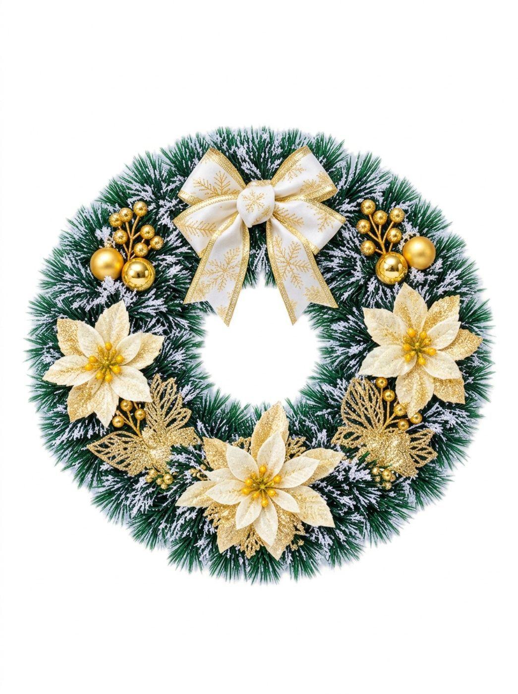 Adorno Corona Navidad Con Flores y Destellos Dorados 40cm-0