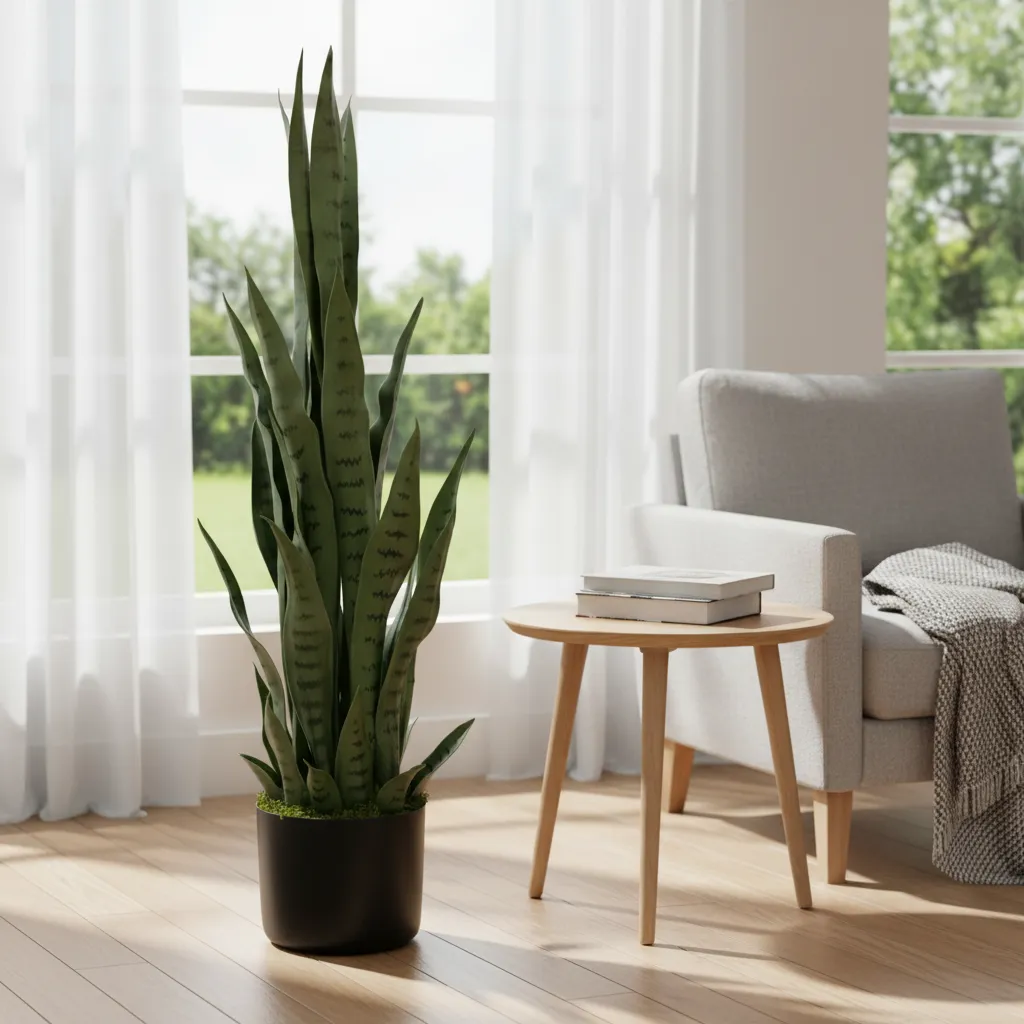 Planta Artificial Lengua De Suegra 90cm Con Macetero-2