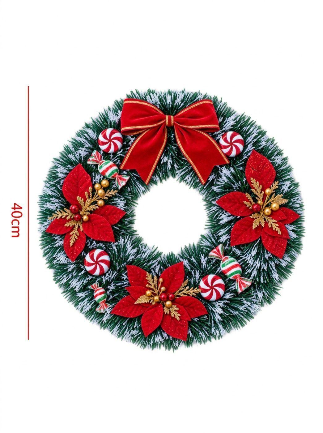 Adorno Corona de Navidad con Dulces y Flores rojas 40cm-1