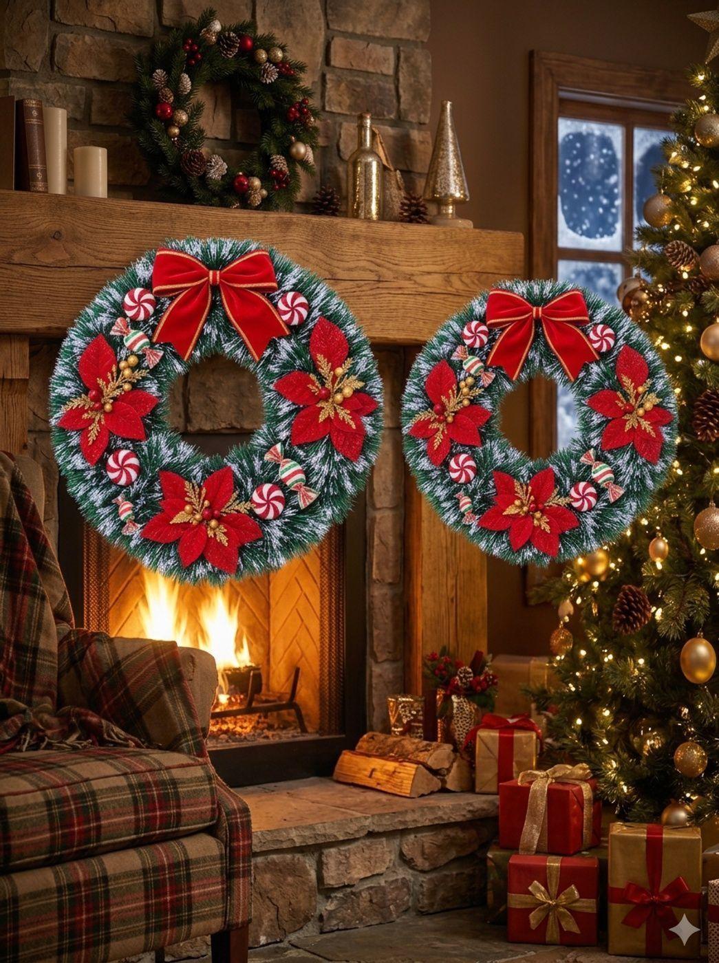 Adorno Corona de Navidad con Dulces y Flores rojas 40cm-3