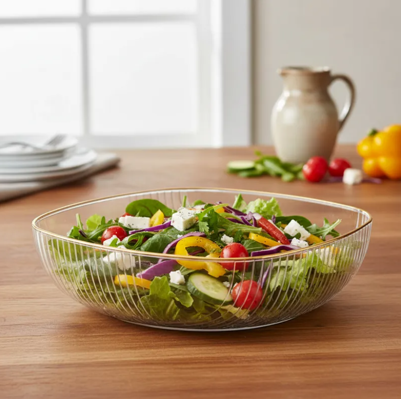 Fuente Ensaladera Plastico Acanalado Borde Dorado 17cm-3