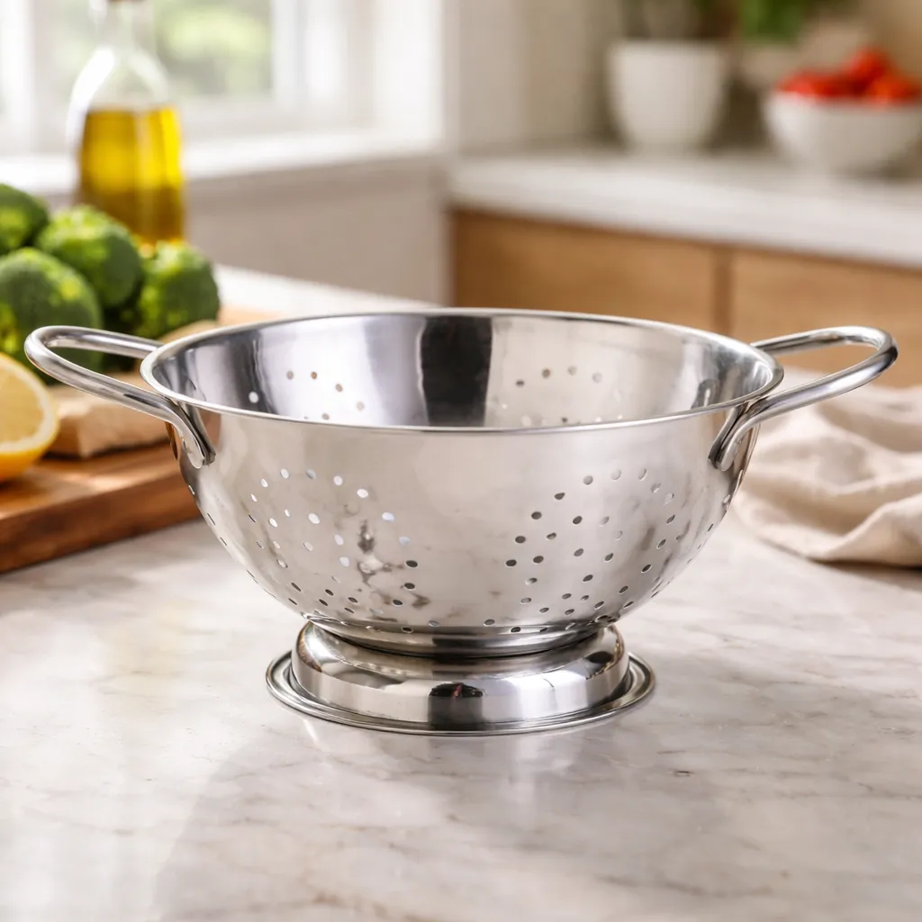 Colador Acero Inoxidable 28cm Con Base Y Asas Cuiner-1