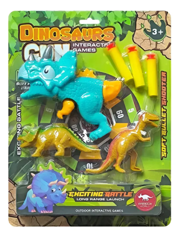 Pistola Lanzador Dinosaurio Triceratops Con Dardos Y Figuras-0
