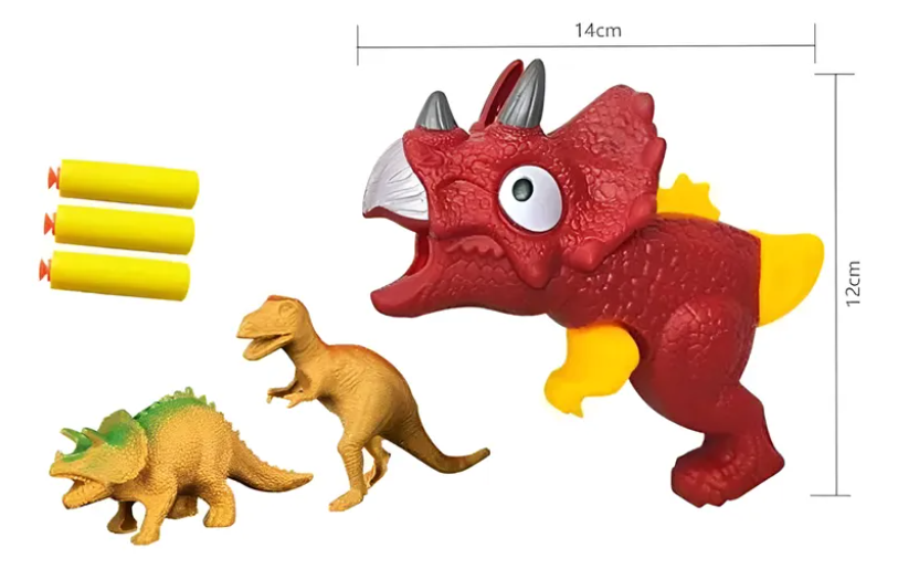 Pistola Lanzador Dinosaurio Triceratops Con Dardos Y Figuras-1