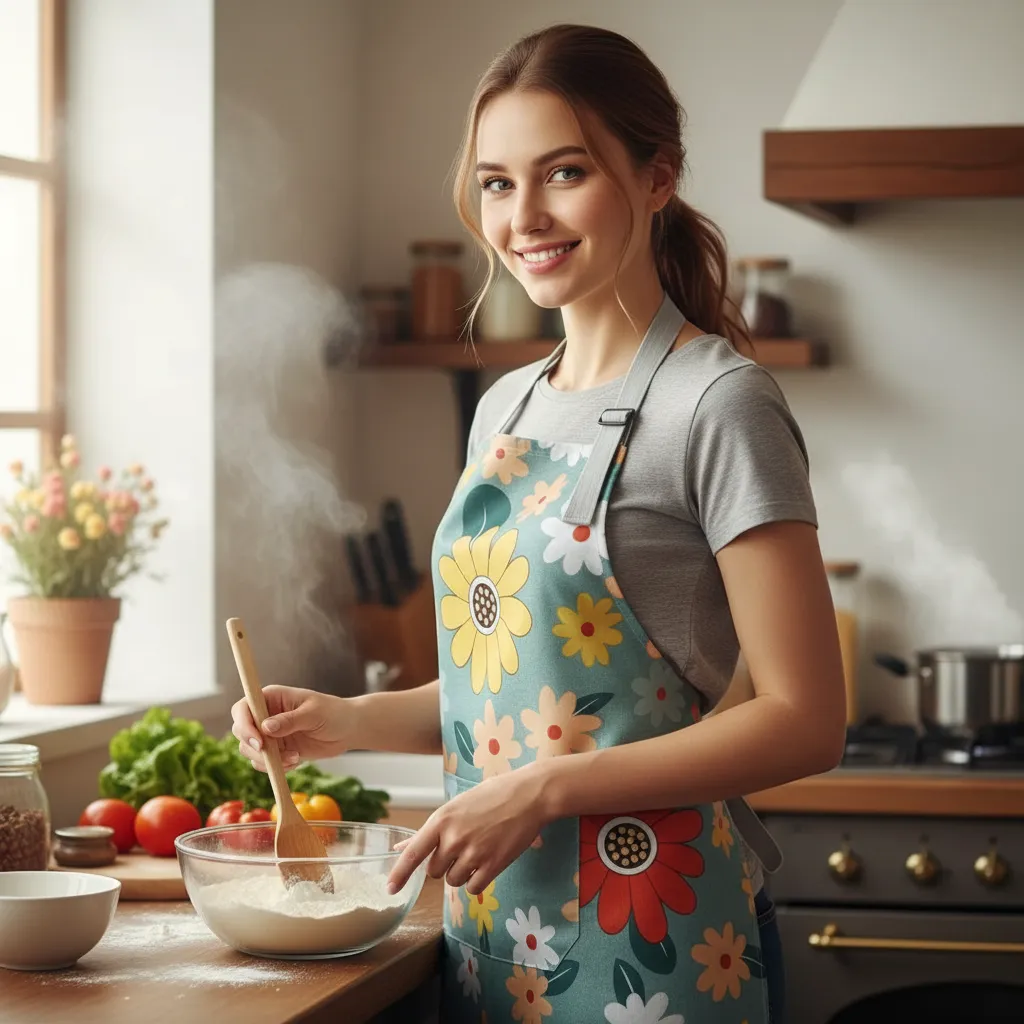 Delantal Mandil De Cocina Flores Con Bolsillo 72x68 Cm-3