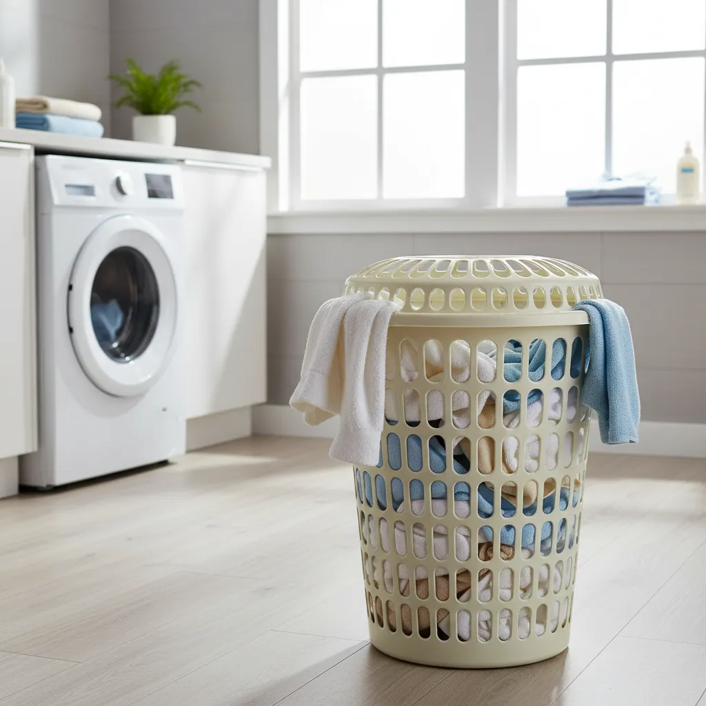 Canasto Para Ropa Sucia Plastico Calado Con Tapa Redondo-2