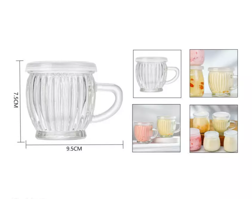 Taza De Vidrio Acanalada Con Tapa Y Asa 200ml-3