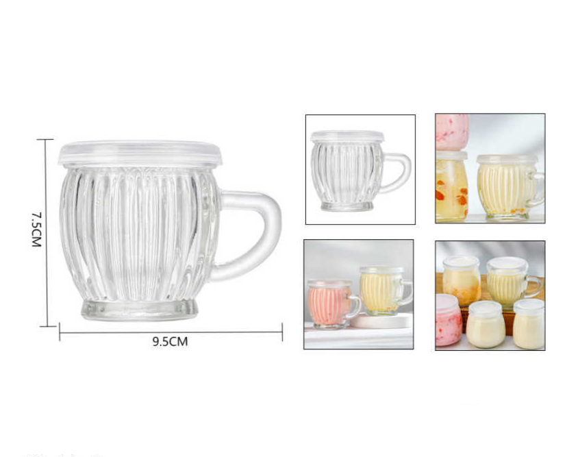 Taza De Vidrio Acanalada Con Tapa Y Asa 200ml-2