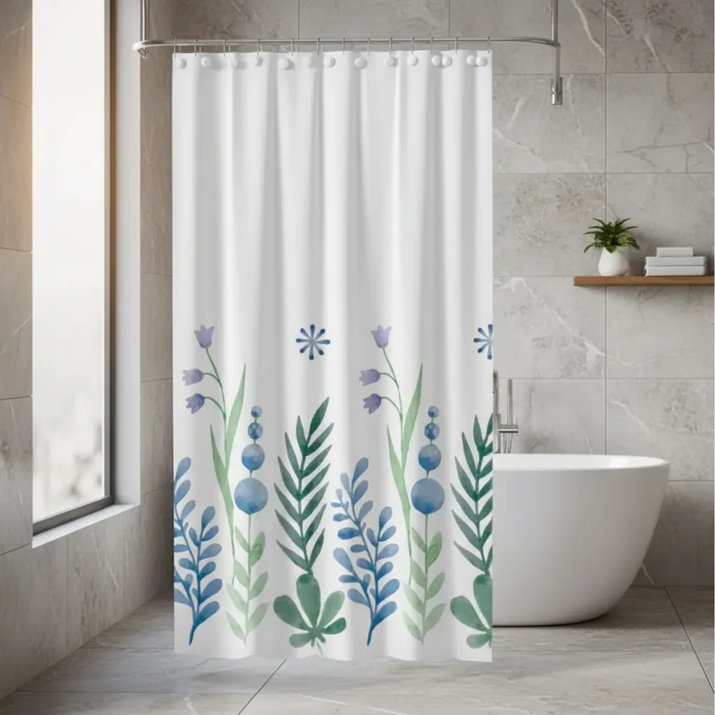 Cortina Para Ducha Peva Con Estampado Floral Impermeable 180x180cm-0