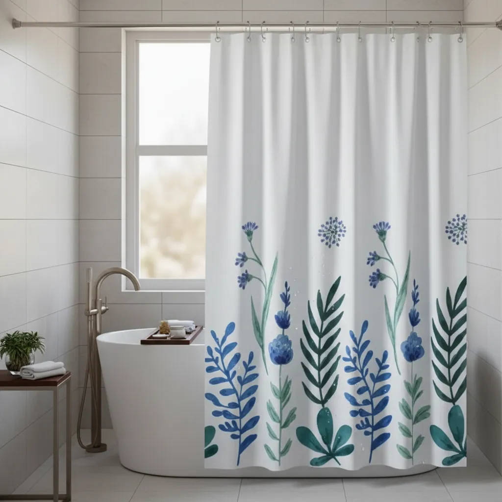Cortina Para Ducha Peva Con Estampado Floral Impermeable 180x180cm-1