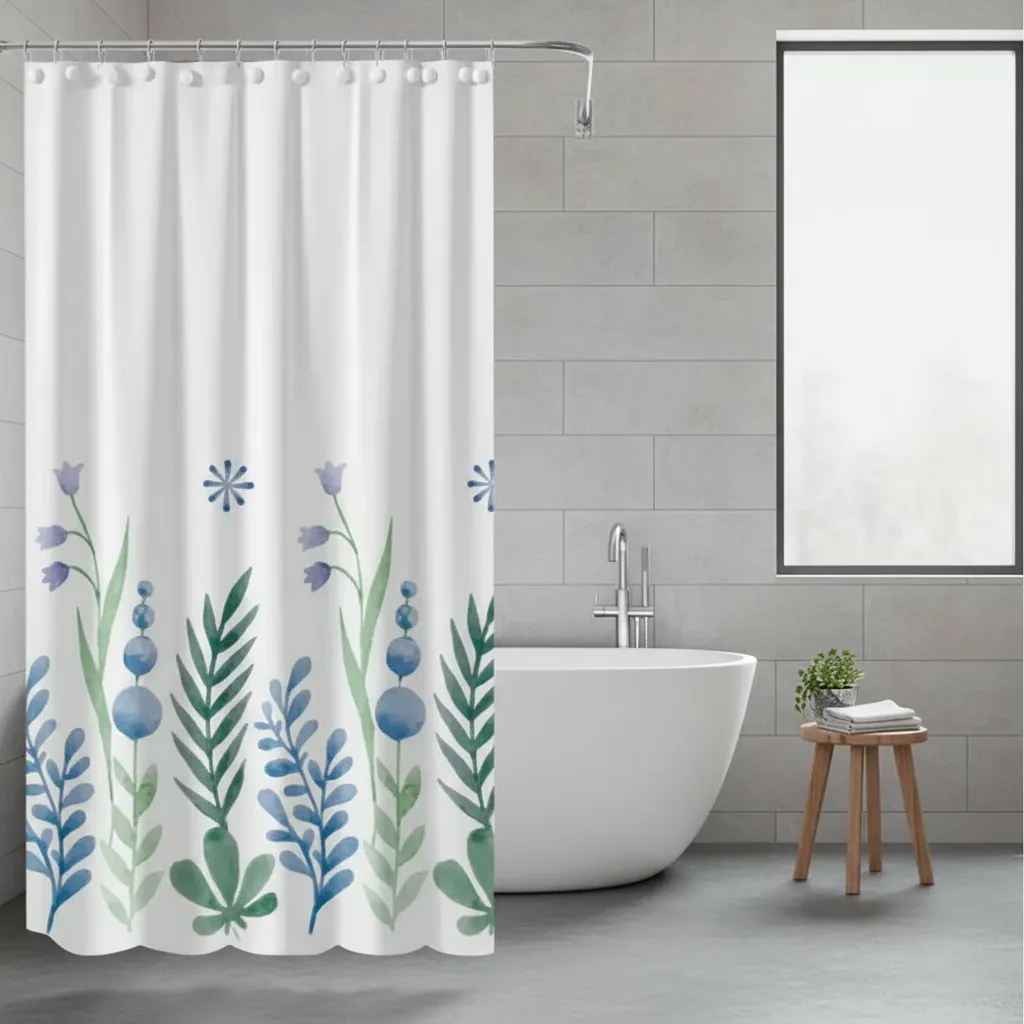 Cortina Para Ducha Peva Con Estampado Floral Impermeable 180x180cm-2