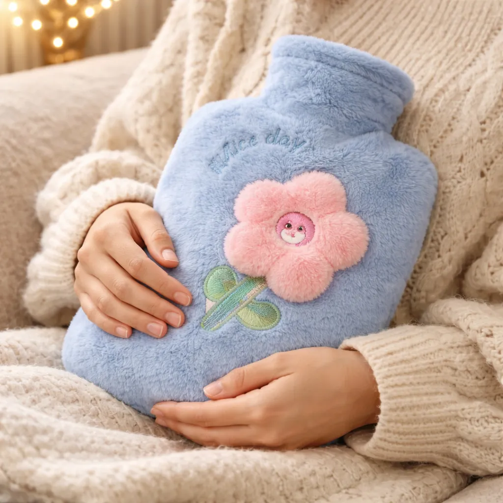 Guatero De Agua Caliente Con Funda Felpa De Flor 2000ml-2