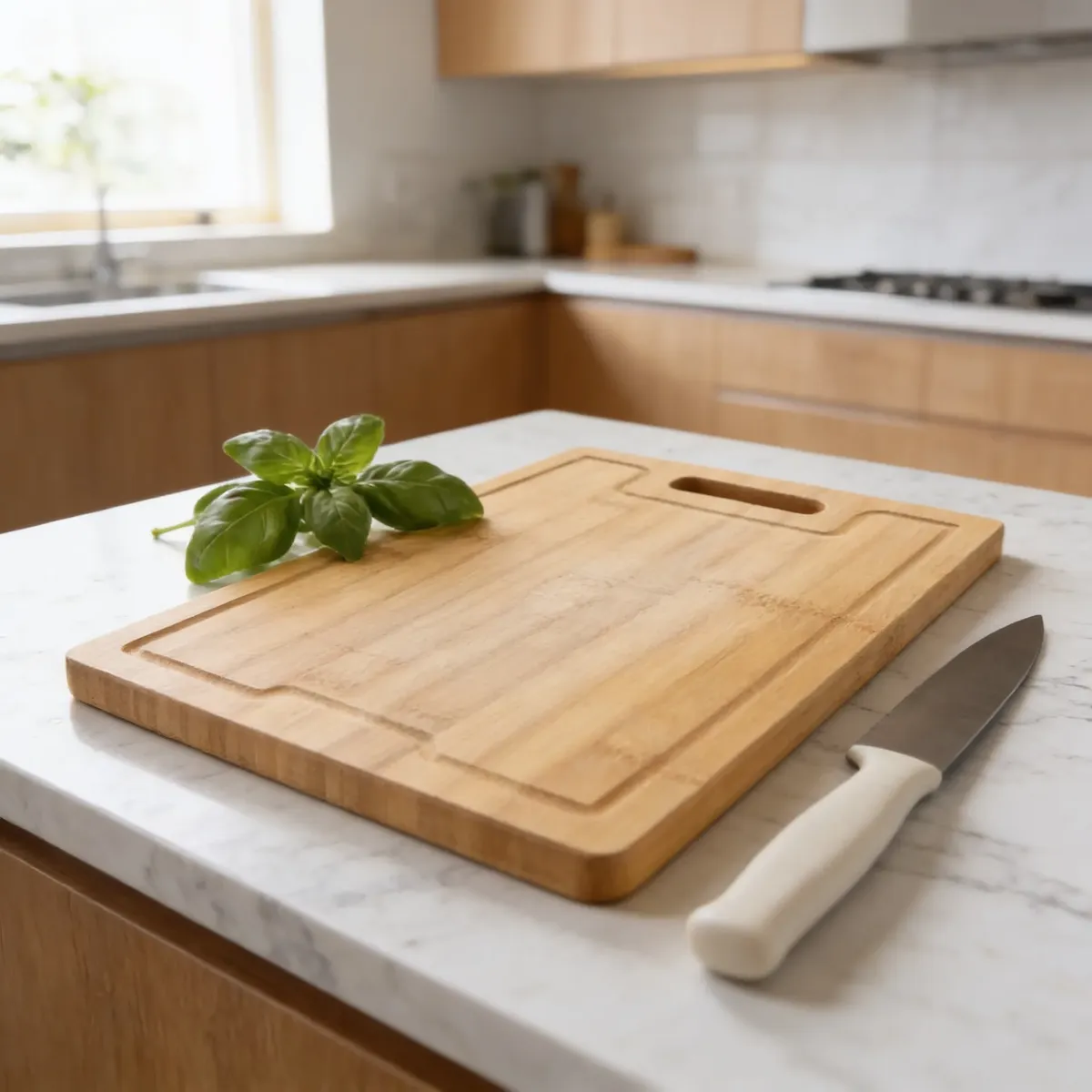 Tabla De Picar De Madera Bambu 30x40 Cm Con Mango-2