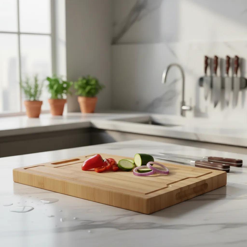 Tabla De Picar De Madera Bambu 30x40 Cm Con Mango-3