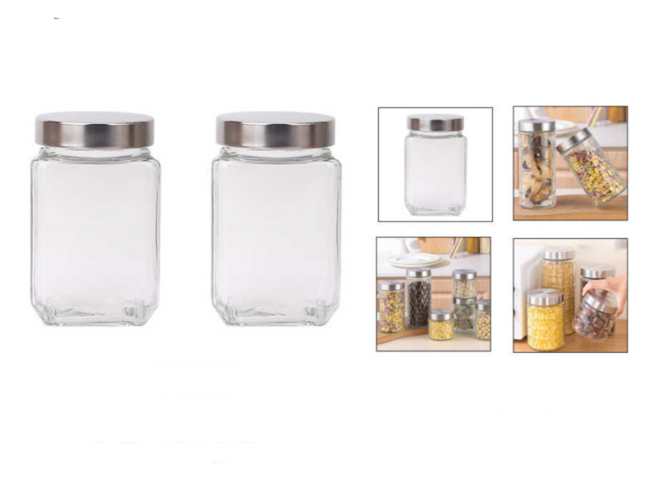Set X6 Frasco De Vidrio Cuadrado 200ml Con Tapa Metalica-3