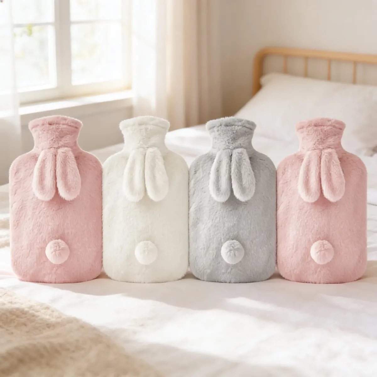 Guatero De Agua Caliente 2litros Con Funda Peluche Conejo-3