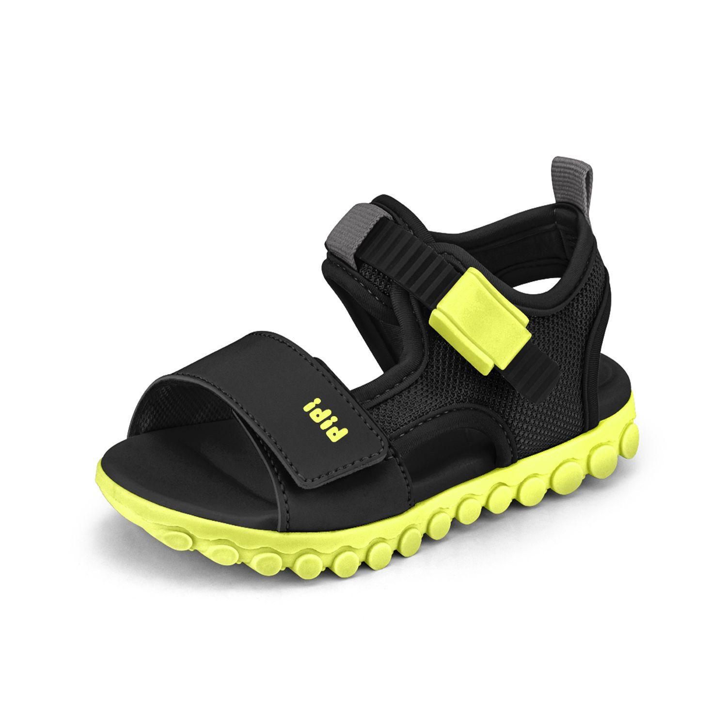 Sandalia Summer Roller Sport Negro y Amarillo Fluor Niño Bibi-0
