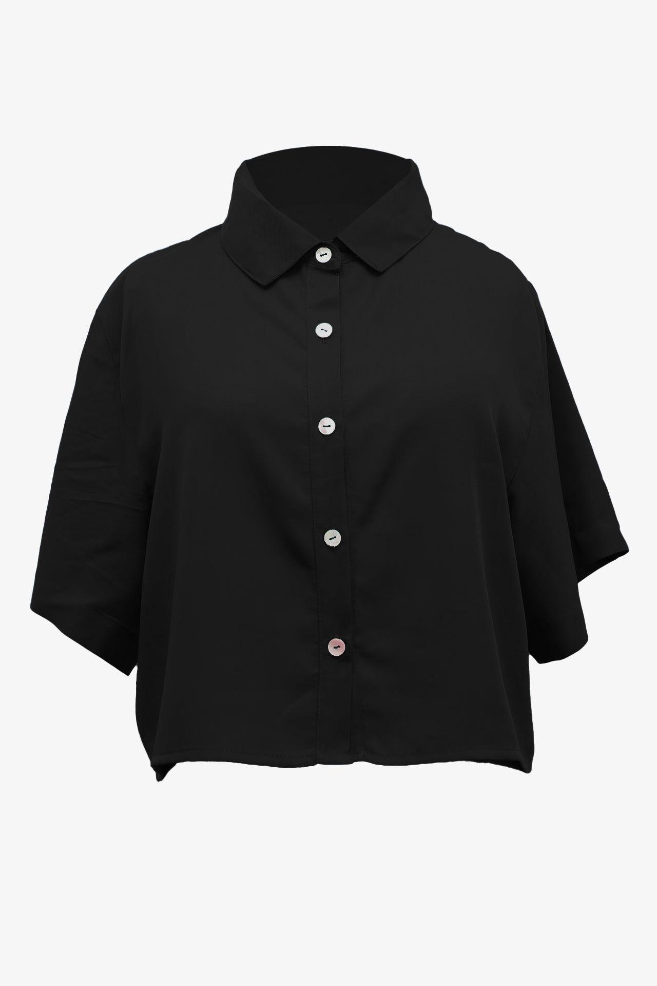 Camisa Crop TENCEL™ Negro-0