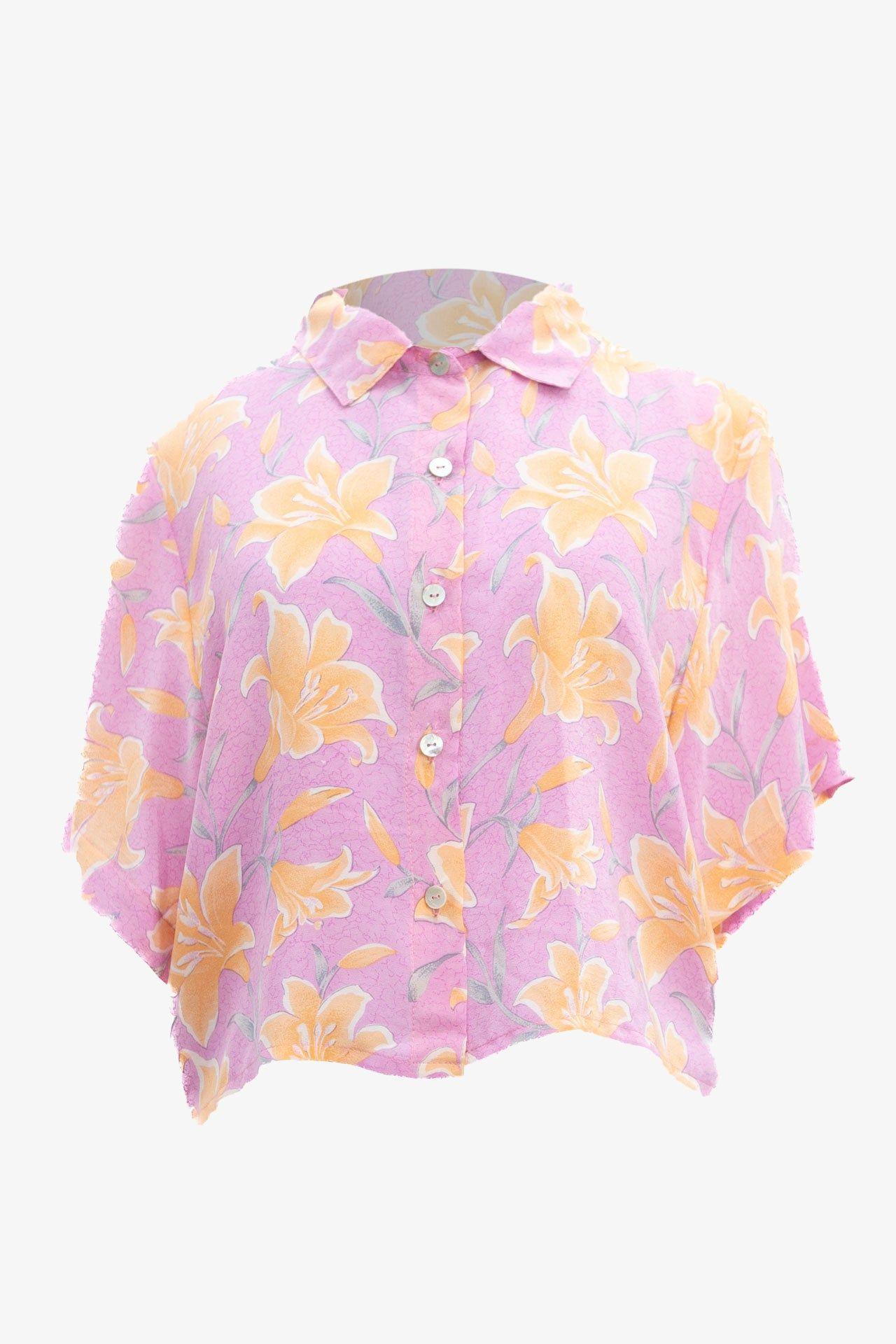 Camisa Crop Seda Rosada-0