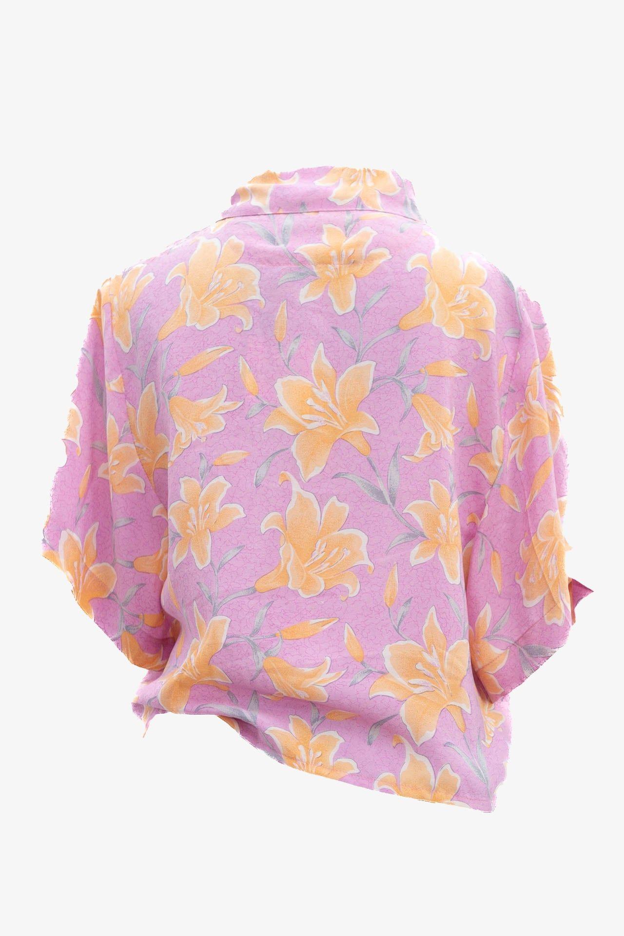 Camisa Crop Seda Rosada-2