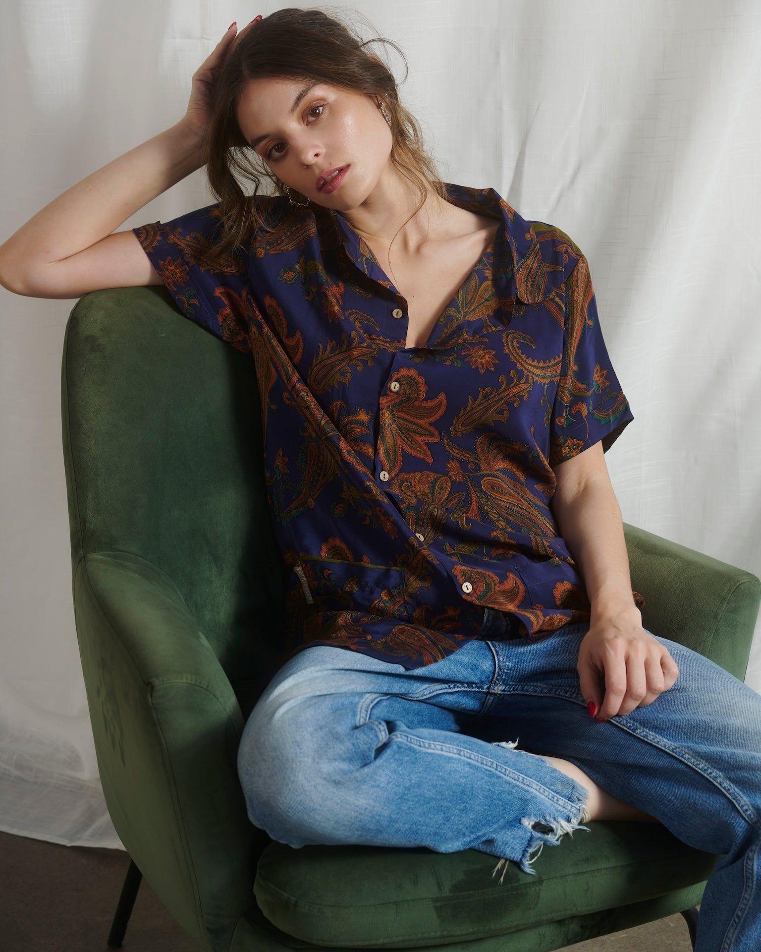 Camisa para Dos Azul Seda-2
