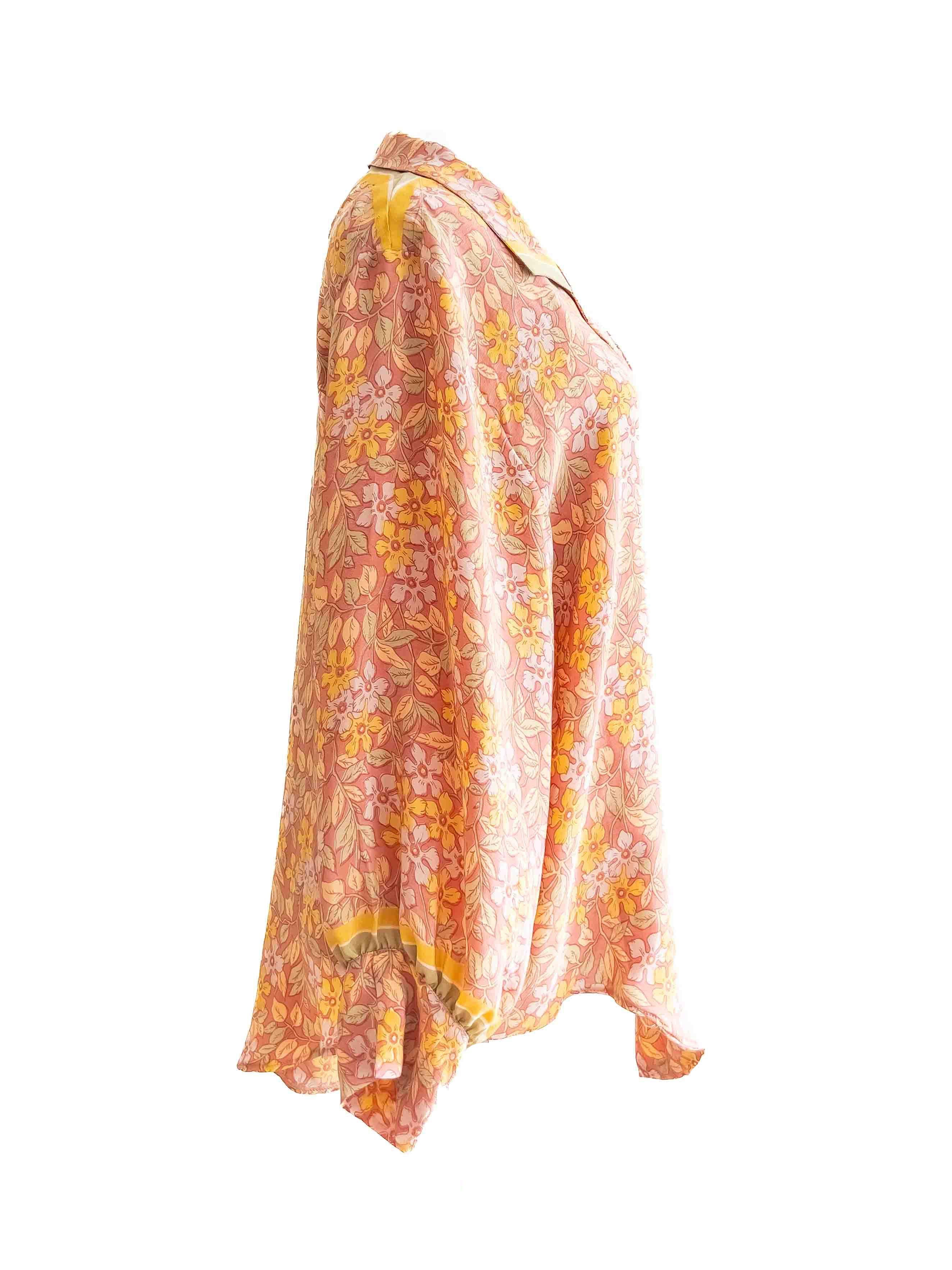 Blusón Camisero Seda Coral -4