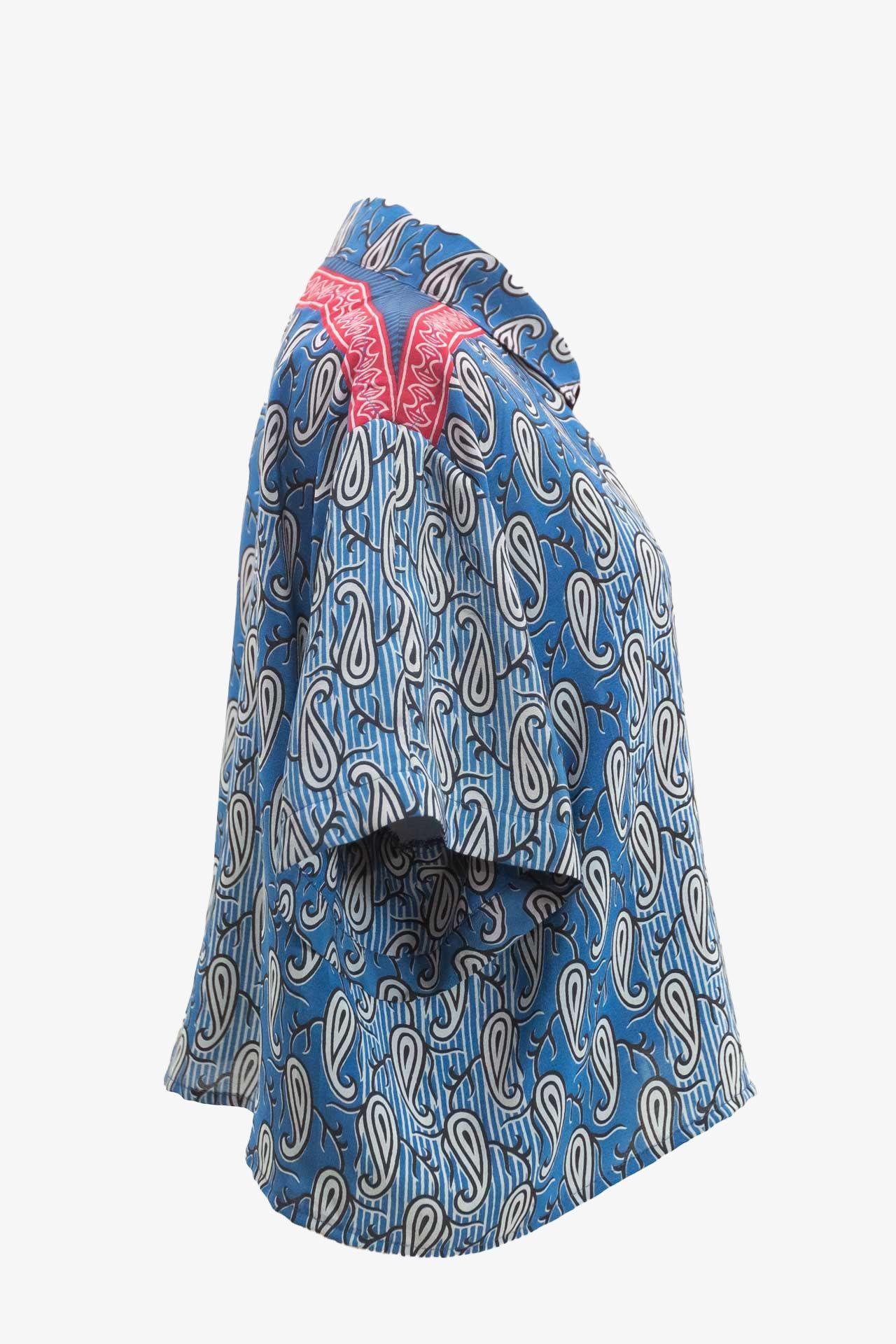 Camisa Crop Seda Azul-2