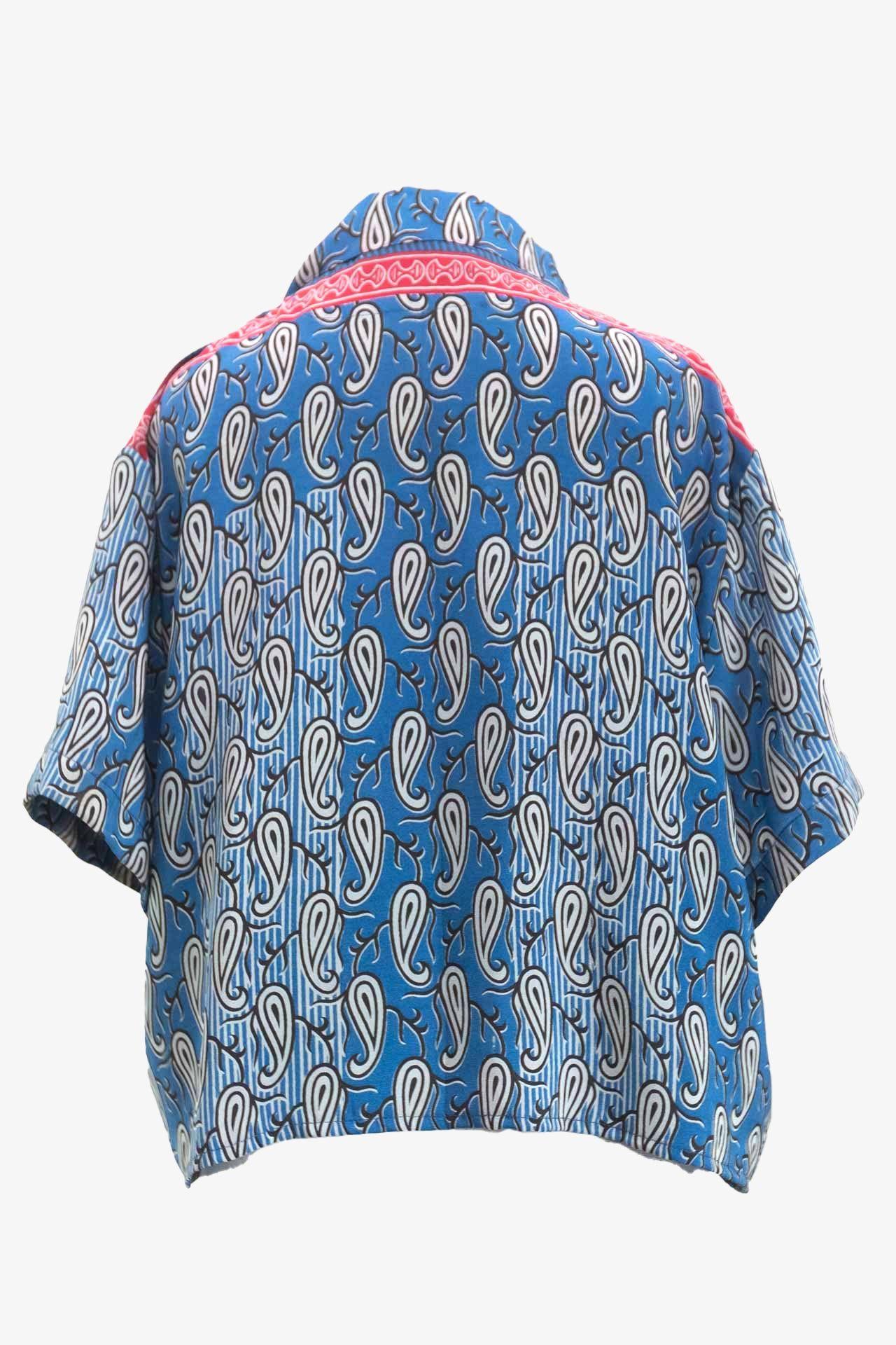 Camisa Crop Seda Azul-3