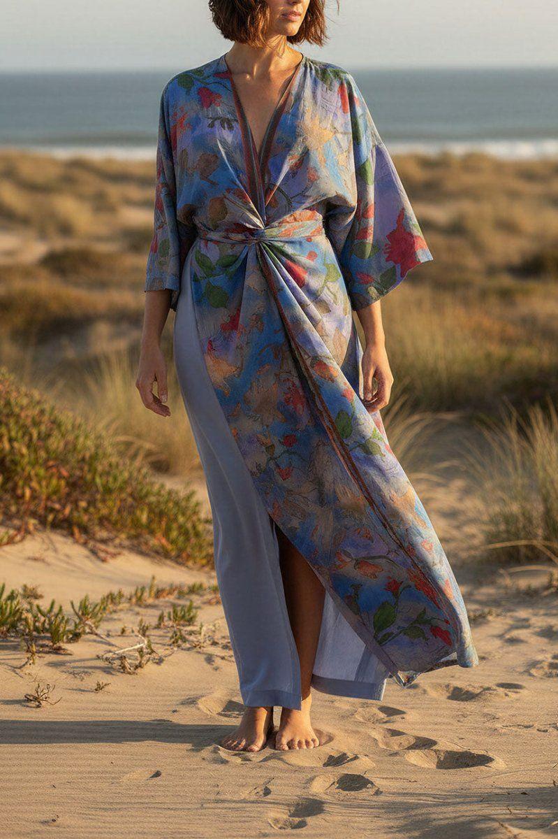 Kimono Vestido Manantial Seda-Tencel Morado-6