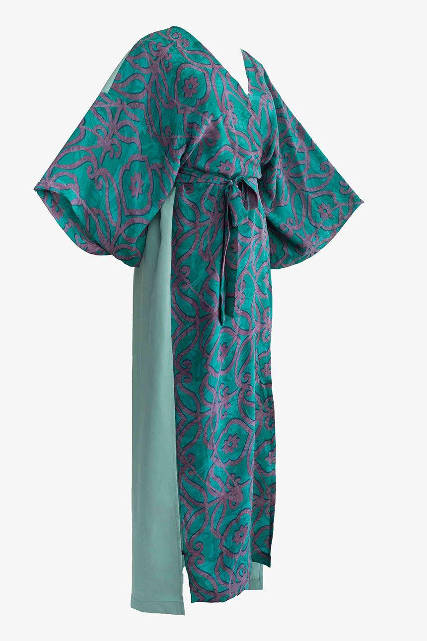 Kimono Vestido Manantial Seda-Tencel Turquesa-0