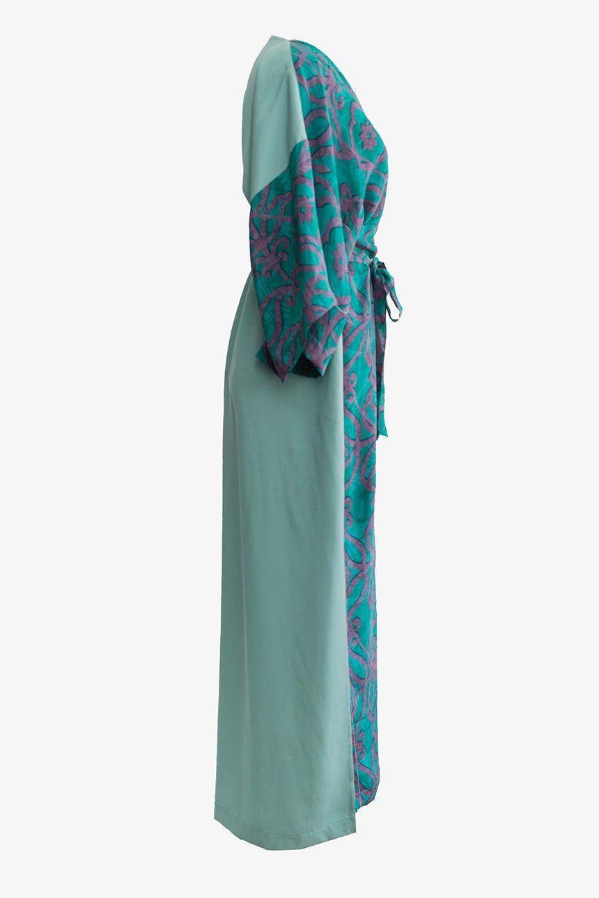Kimono Vestido Manantial Seda-Tencel Turquesa-1
