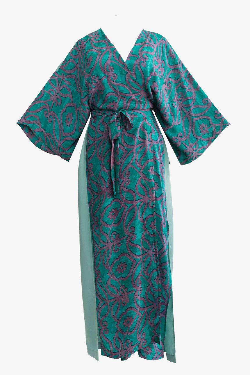Kimono Vestido Manantial Seda-Tencel Turquesa-2