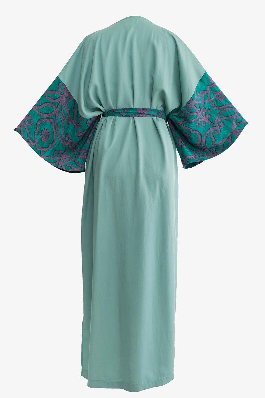 Kimono Vestido Manantial Seda-Tencel Turquesa-3