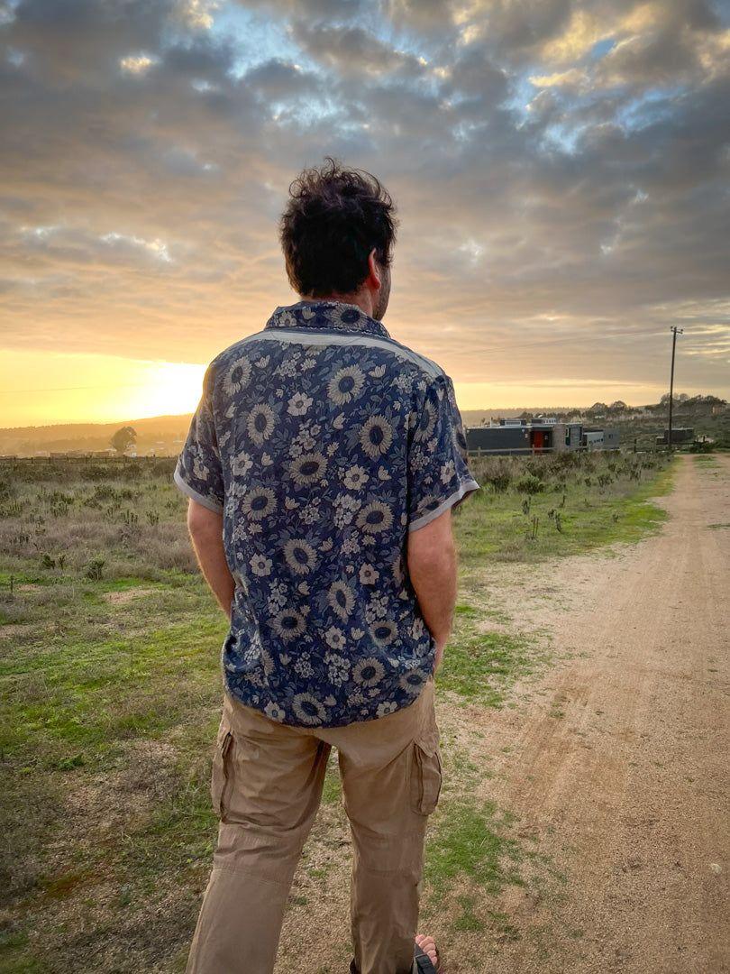 Camisa para Dos Seda Azul-1
