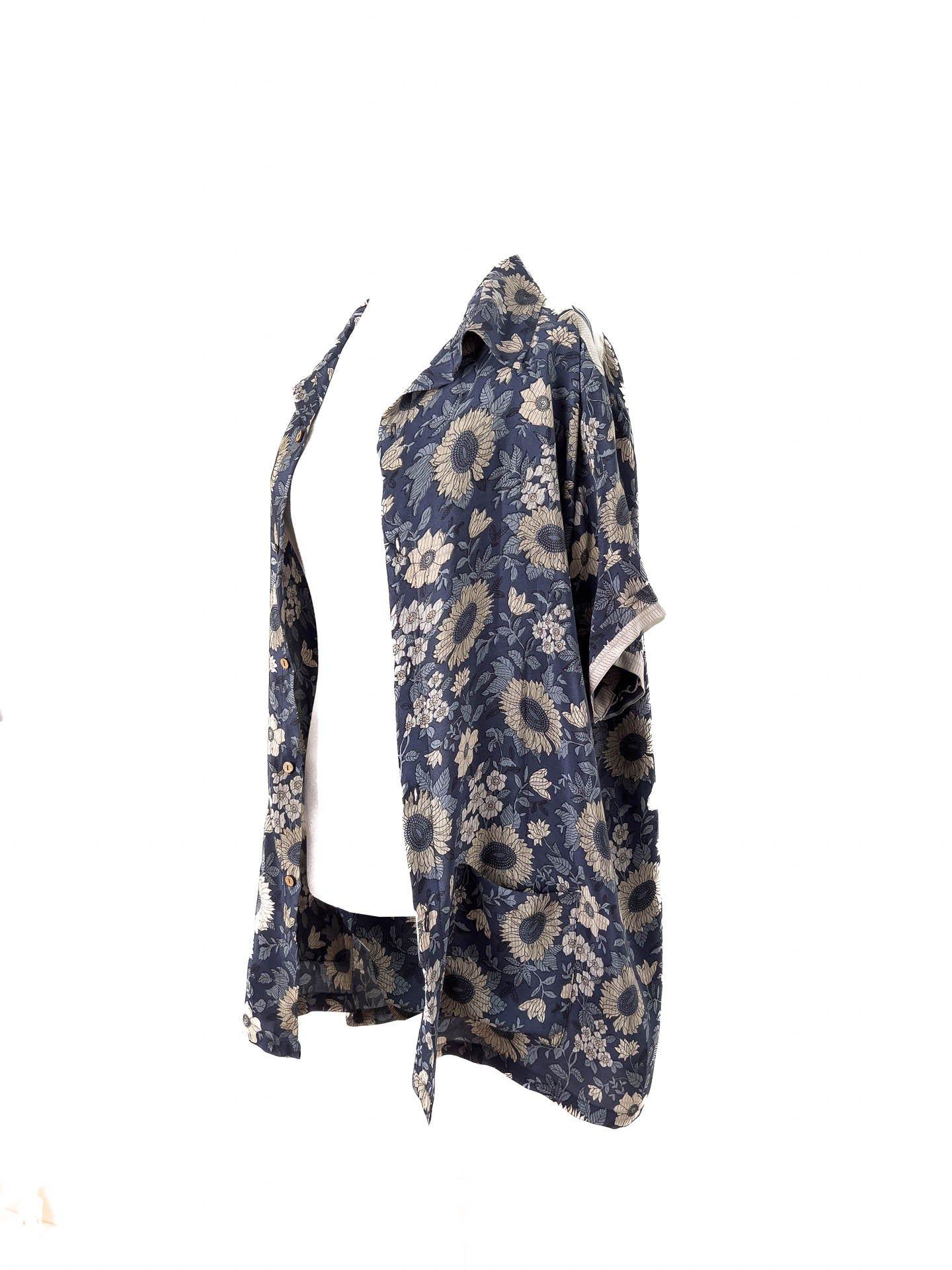 Camisa para Dos Seda Azul-2
