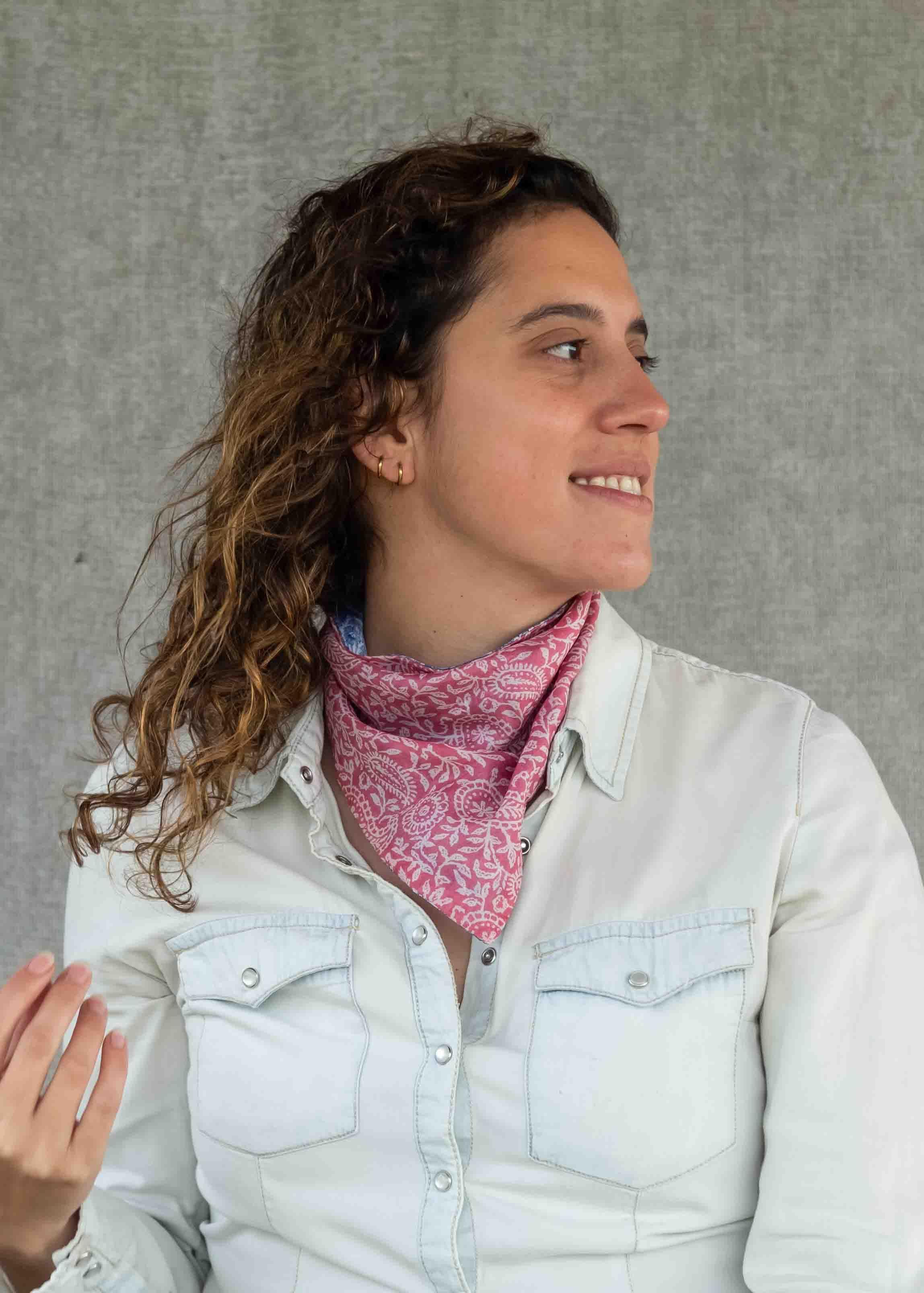 Pañoleta Seda Reversible Rosado-0